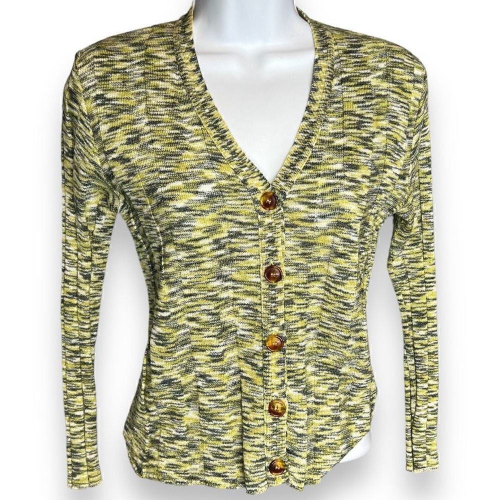 Kookai Women's Space Dye Knitted Button-Up V-Neck Sweater Cardigan Yellow Size 1